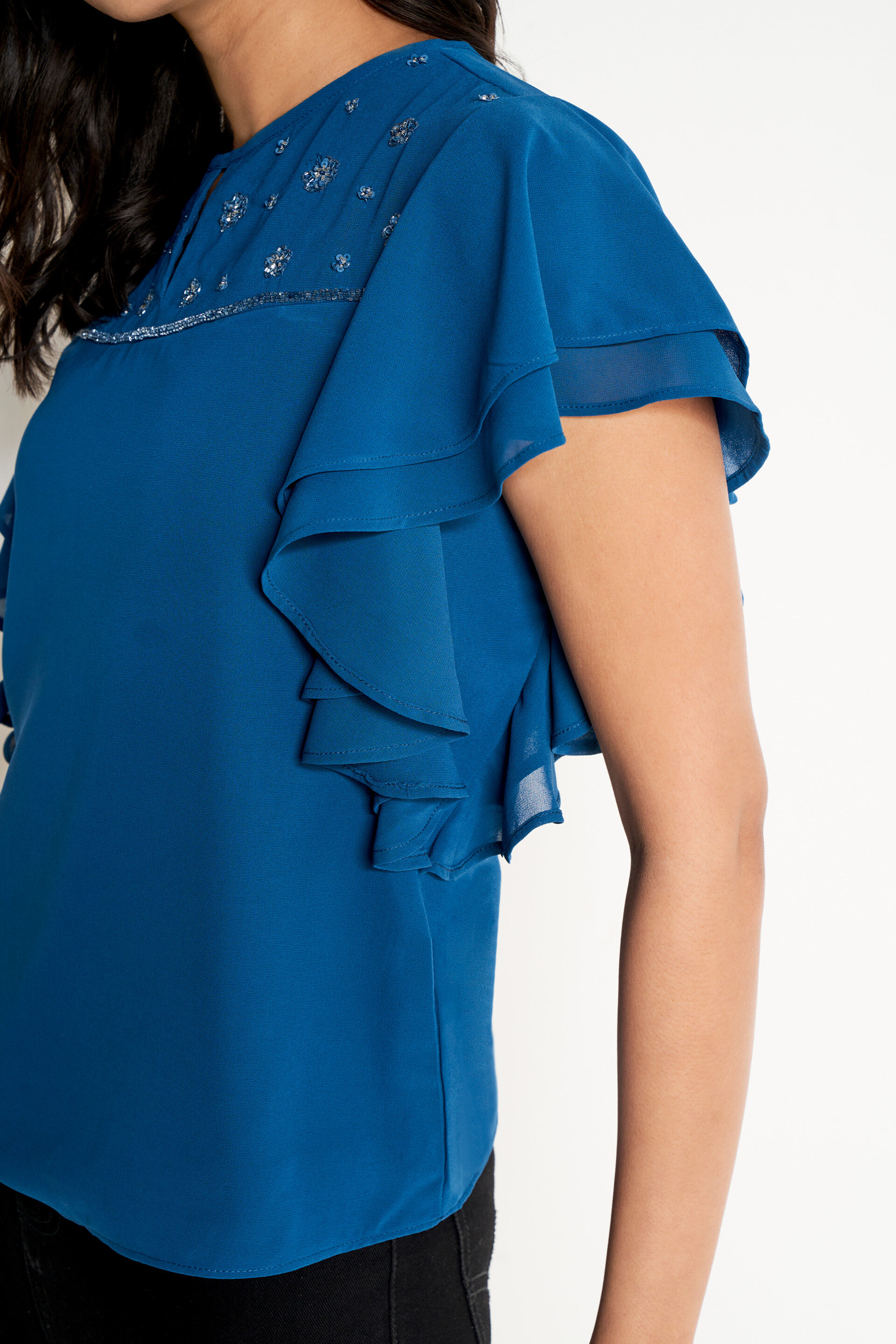 Teal Embellished Yoke Top, Teal, image 6